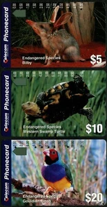 Australia Endangered Species II 1994 conjunto de 3 tarjetas telefónicas multi orificio usadas, en muy buen estado - Imagen 1 de 1