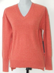 NWT TAHARI 100% 2- PLY CASHMERE Sweater V- Neck Hi - Low Hem Red Orange SMALL - Picture 1 of 4