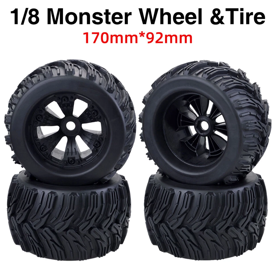 4x 17mm Hub Rad Felge Reifen für 1/8 Monster Truck Traxxas HSP HPI Racing RC Car - Bild 1 von 4