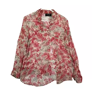 The Kooples Silk Button Up Shirt Women 2XS Red Floral Lightweight Transparent - Bild 1 von 6