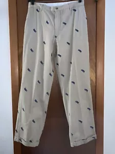 Men’s 32x32 ORVIS Khaki Flat Front Allover Embroidered Seaplanes Cuffed Pants EC - Picture 1 of 12