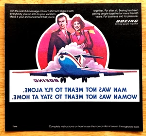 BOEING B727 JET—70er WERBE T-SHIRT BÜGELBILD AUFKLEBER—NOS & NIE BENUTZT—RAR - Bild 1 von 2