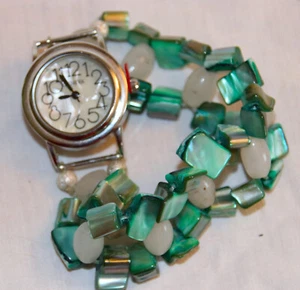 Matching set Geneva Watch, Bracelet, Earrings, Green MoP and Snow Quartz - Picture 1 of 10