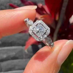 2Ct Asscher Cut Lab-Created Diamond Women's Engagement Ring 14K WhiteGold Plated - Picture 1 of 5