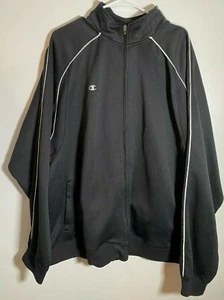 CHAMPION Men's Black Track Jacket Top XXL 2X Zipper Pockets White Piping  - Picture 1 of 3