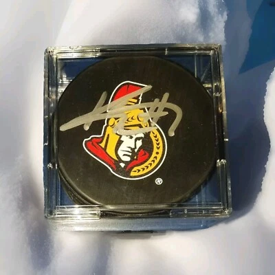 KYLE TURRIS signed AUTOGRAPHED OFFICIAL NHL OTTAWA SENATORS LOGO HOCKEY PUCK - Image 1 of 4