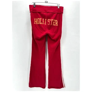 Hollister Sporty Fleece Sweatpants Juniors S Red Flare Leg Stripe Y2K Vintage - Picture 1 of 12