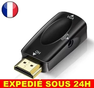 ✅ Convertisseur Câble HDMI / VGA Adaptateur Mâle Prise Audio 3.5mm HD 1080P PC - Picture 1 of 7
