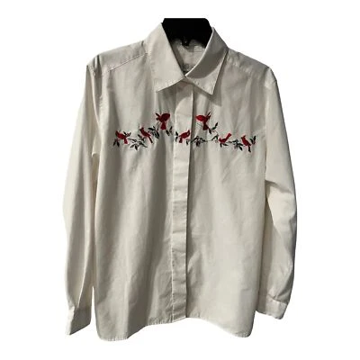 Camisa Orvis para mujer 14 cardenales blusa bordada con botones naturaleza caprichosa Foto 1 de 4