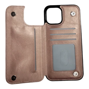 PU Leather Wallet Card Holding Case For iPhone 13 Pro Max 6.7" ROSE GOLD - Picture 1 of 4