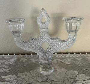 WESTMORELAND ENGLISH HOBNAIL 2 LIGHT CRYSTAL CANDLEHOLDER CANDLESTICK VINTAGE - Bild 1 von 3