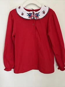 Vintage 90s Oshkosh B'Gosh Girls Size 4t Red Peter Pan Collar Shirt Valentine’s - Picture 1 of 7