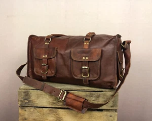 Overnight Duffle 23" Bag Leather Travel Men Luggage Gym Duffel Vintage Genuine - Picture 1 of 3
