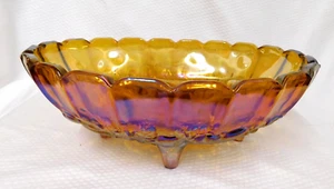 Frutero de vidrio de carnaval iridiscente Indiana de colección cosecha ovalada uva patas ámbar - Imagen 1 de 11