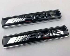 2 X MERCEDES AMG BLACK Side Wing Badge Emblem  C E A S SL SLK CLASS  - Picture 1 of 6