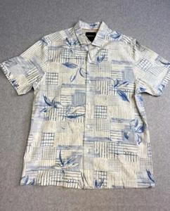 Tommy Bahama Limited Edition Silk Blend Blue/White Squares/ Floral Shirt Sz XXL - Picture 1 of 9
