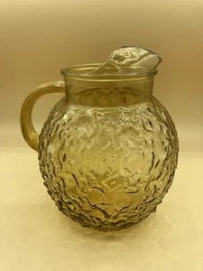 Vintage Anchor Hocking 64 oz Amber Glass Milano Lido Ball Large Pitcher - Picture 1 of 11