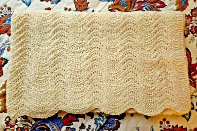 Vtg. Cream Beige and Crochet Afghan throw Blanket 58 X 51" Beautiful Condition - Image 1 of 4