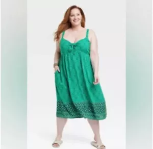 NWT Knox Rose Dress Tie Front Midi Green Women's Plus Size Spring Summer - Picture 1 of 5