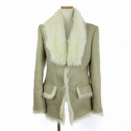 GUCCI Cappotto Vintage Shearling Pelle di Agnello Gancio Bottoni Beige Italia Taglia 40