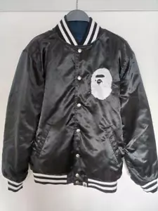 A BATHING APE Reversible Varsity Jacket Blouson Black Navy Men's Size S - Picture 1 of 20