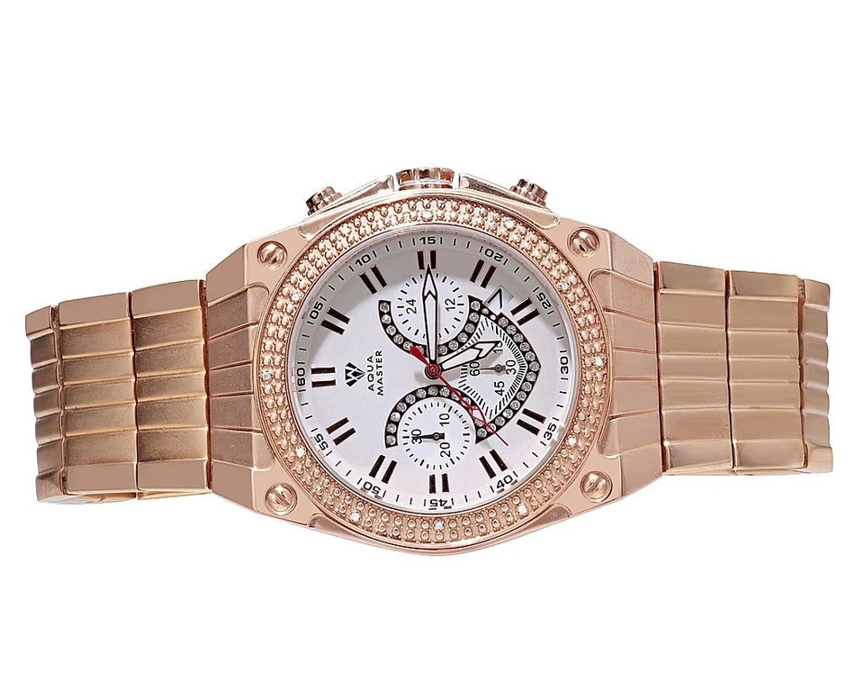 Men's Aqua Master Rose Gold Tone 0.20 CT Real Diamond Watch W#304 - Image 1 of 4