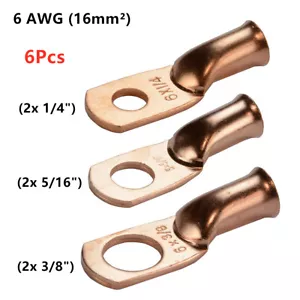 (6) 3/8" 5/16" 1/4"Wire Ring Terminal Copper 6 AWG Gauge Connectors Terminals - Picture 1 of 7
