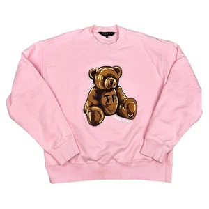 Teddy Fresh Pink Embroidered Applique Bear Crew Neck Pullover Sweatshirt Medium - Picture 1 of 7