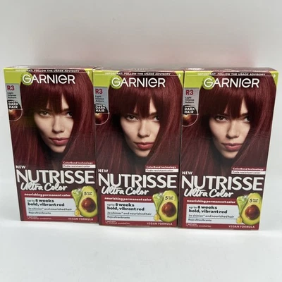 Garnier Nutrisse cor de cabelo ultra colorida nutritiva R3 claro intenso auburn 3 PK - Imagem 1 de 4