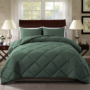 Set Green All Seasons Bedding Comforters Sets with 2 Pillow Cases 3 Pieces - Picture 1 of 8