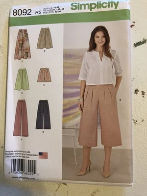 Simplicity Pattern 8092 Misses Skirt Pants Shorts Culottes Size 14-22 UNCUT - Image 1 of 4