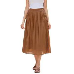 Una Nueva Falda de Día Mujer S Cobre Bronce Plisada Midi Falda Elástica Cintura Brillante - Imagen 1 de 12