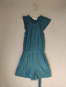Loft Romper Jumper Womens XSP Petite Blue Cap Sleeve Pockets Round Neck Belted - Picture 1 of 11