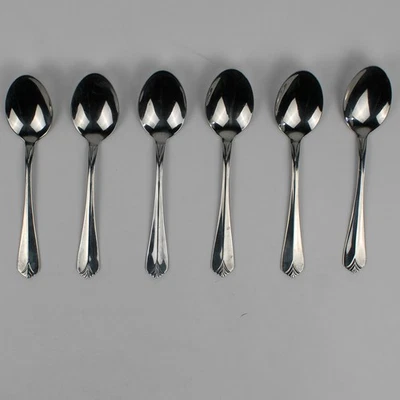 Set of 6 Cambridge Silver Krysten Pattern Stainless Steel Oval Soup Spoons 7" - Image 1 of 4