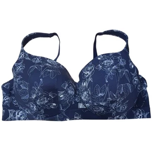 Cacique Lightly Lined Balconette Bra 44DD Blue Floral Full Coverage Underwire - Picture 1 of 4