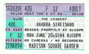 Barbara Streisand 6/20/94 NYC NY Madison Square Garden Rare Ticket Stub MSG - Picture 1 of 1