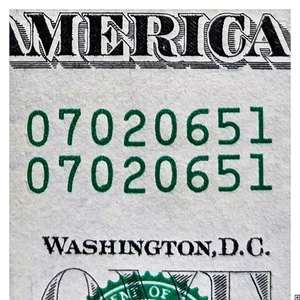 Same Matching Serial Number $1 Bill. Duplicate Serial Number. Unique Dollar. - Picture 1 of 4