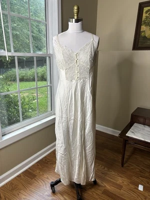 Nordstrom 100% Marfil Blanco Seda Encaje Corbata Camisón Lencería Novia Boda, L Foto 1 de 4