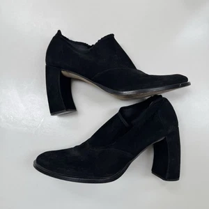 ANN DEMEULEMEESTER Black Leather Boots Curved Sculptural Heel Suede Pull On 38 - Picture 1 of 9