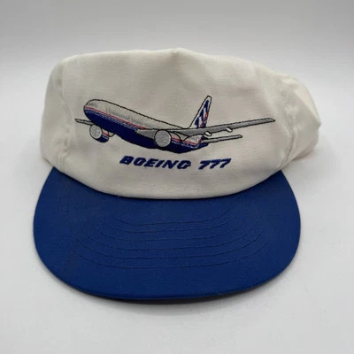 Vintage 777 Boeing Pilot  Adjustable White Embroidered Trucker Cap Hat USA Made - Image 1 of 4