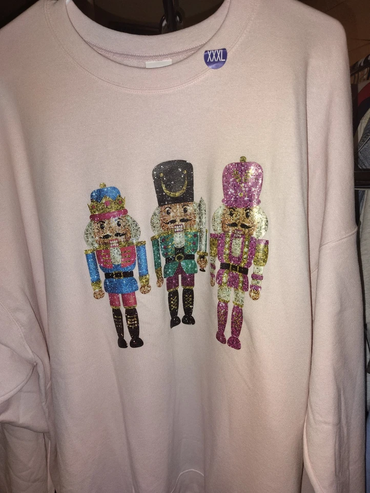 3x Sudadera Navidad Cascanueces Brillo Rosa Festivo Nuevo sin Etiquetas Foto 1 de 1