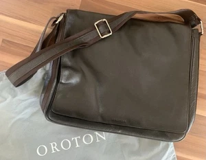 Oroton Satchel Briefcase Laptop Bag Brown Pebbled Leather - VGC - Picture 1 of 8