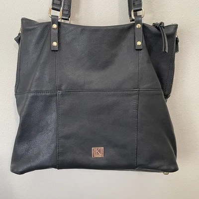 KOOBA Black Pebbled Leather Double Handle Satchel Shoulder Bag Boho Purse Y2K - Image 1 of 4