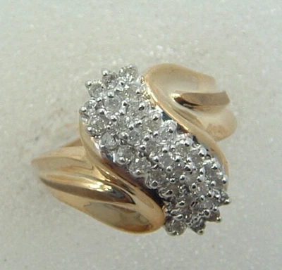 10 karat diamond ring  10K REAL yellow gold ladies diamond cluster cocktail ring - Image 1 of 4