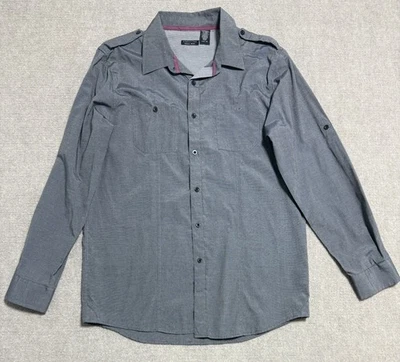 Structure Premium Woven Shirt Mens Large Gray Button Down Epaulet Pockets Modern - Image 1 of 4