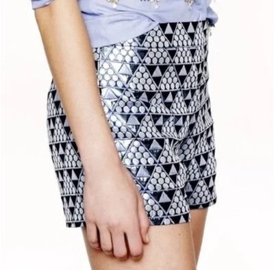 J. Pantalones Cortos Crew Collection Metálicos Pyra-mid Brocado Plateado Lavanda Para Mujer’s 4 Foto 1 de 4