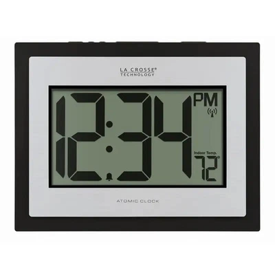 La Crosse Technology Atomic Digital Silver Clock with Temp - Image 1 of 4