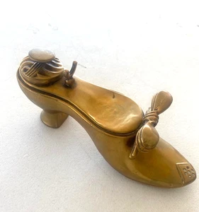 Antique Inkwell Gold Plated Shoe, Victorian - Original glass inkpot - Picture 1 of 4