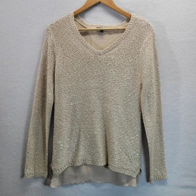 Suéter Apt 9 Taupe Brillante Lentejuelas Cuello en V Talla Grande Foto 1 de 4