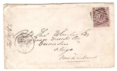 GB Irlanda Nueva Zelanda 1863 tarifa 6d cubierta Bandon a Dunedin Foto 1 de 2
